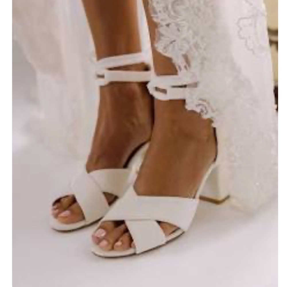 Forever Soles - Passion Pearl White Velvet Heels with Block Heel